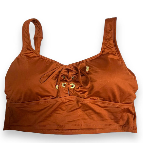 Gibson Latimer Bikini Bralette Lace-up Midkini Crop Top | Sz S, Bronze - Picture 3 of 9